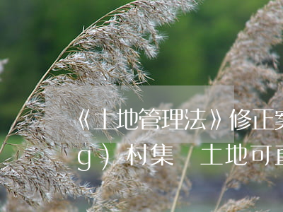 《土地管理法》修正案正式通過！農(nóng)村集體土地可直接入市