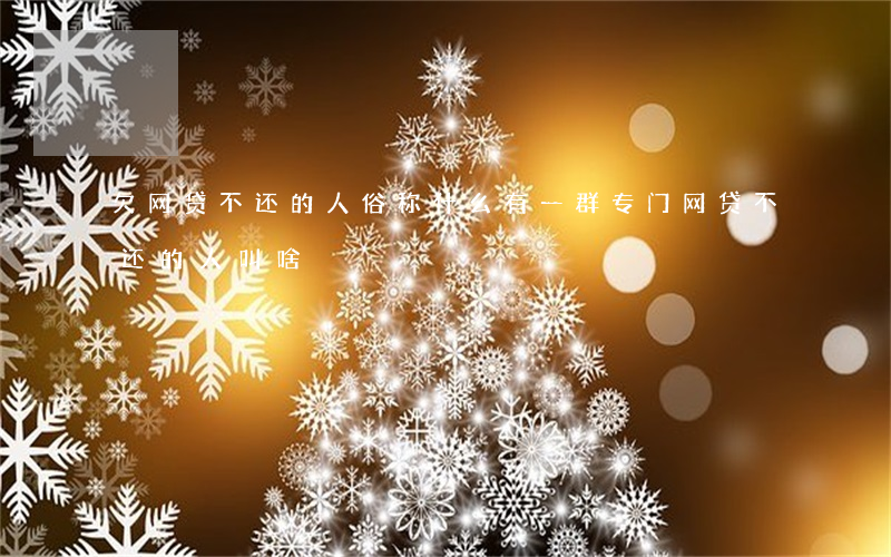 欠网贷不还的人俗称什么(有一群专门网贷不还的人叫啥)