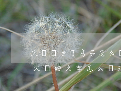 父親過世了房子怎么繼承(父親過世了,房子是父親的名字怎么辦理房屋繼承)
