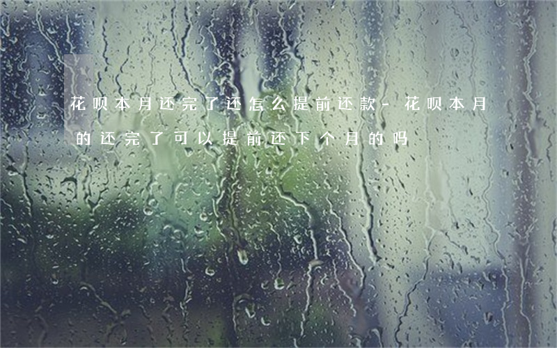 花呗本月还完了还怎么提前还款-花呗本月的还完了可以提前还下个月的吗