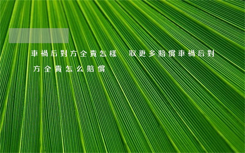 車禍后對方全責怎樣爭取更多賠償(車禍后對方全責怎么賠償)